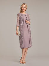 Sheath/Column Scoop Knee-Length Chiffon Mother of the Bride Dress With Pleated Sequins